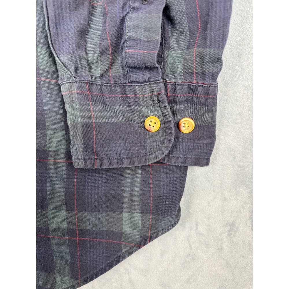 Brooks Brothers Mens Large Plaid Sport Shirt Navy Green Cotton Button Down L - Picture 4 of 7